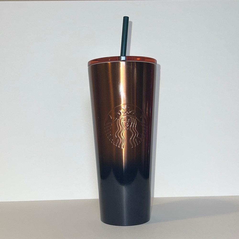 🎁 Starbucks Metallic Copper Dark Green & Blue Gradient Ombré Tumbler Venti 24 OZ